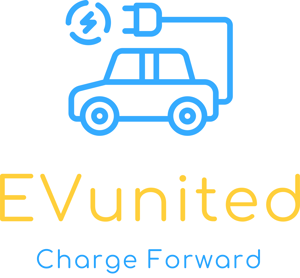 evunited logo- blue and yellow with car lightning
