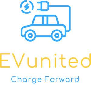 evunited logo- blue and yellow with car lightning evunited logo- blue and yellow with car lightning